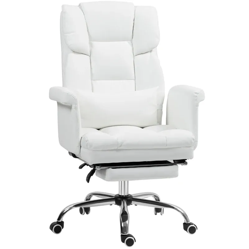 Ergonomischer Bürostuhl, höhenverstellbar 48-56 cm, neigbare Rückenlehne, Fußstütze, Weiss