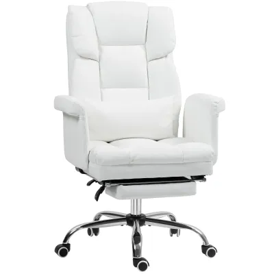 Ergonomischer Bürostuhl, höhenverstellbar 48-56 cm, neigbare Rückenlehne, Fußstütze, Weiss
