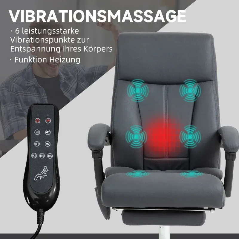 Bürostuhl mit Massagefunktion & Heizfunktion, Fussstütze, bis 120 kg, Dunkelgrau