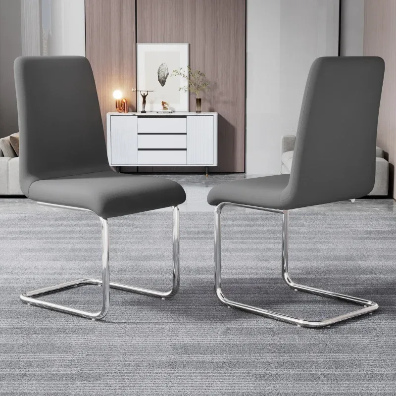 Freischwinger Stuhl 2er-Set, weich gepolstert, ergonomisch, verstellbare Füsse, 47×48,5×93 cm, Grau