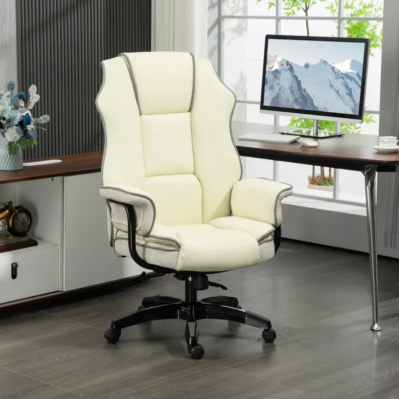 Ergonomischer Bürostuhl, extra gepolstert, Liegefunktion, Kunstleder, 76x80x118-124 cm, Creme