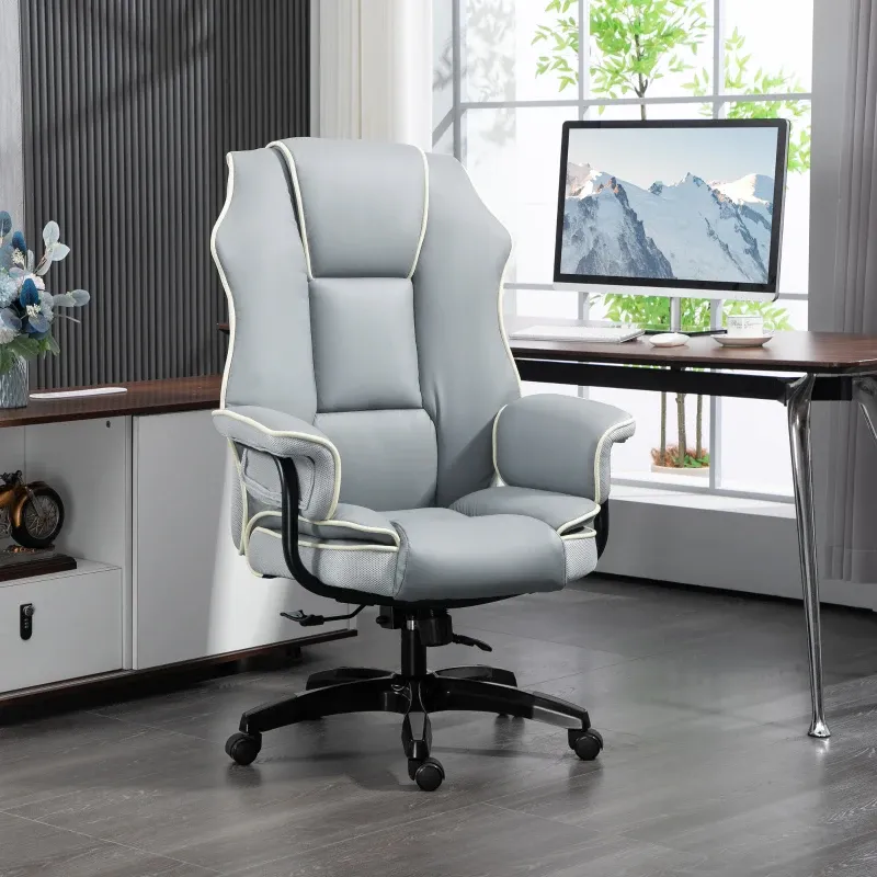 Ergonomischer Bürostuhl, extra gepolstert, Liegefunktion, Kunstleder, 76x80x118-124 cm, Hellgrau
