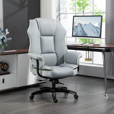 Ergonomischer Bürostuhl, extra gepolstert, Liegefunktion, Kunstleder, 76x80x118-124 cm, Hellgrau