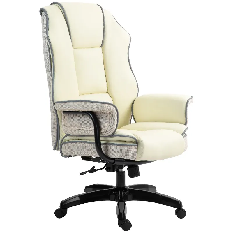 Ergonomischer Bürostuhl, extra gepolstert, Liegefunktion, Kunstleder, 76x80x118-124 cm, Creme