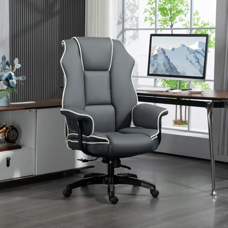 Ergonomischer Bürostuhl, extra gepolstert, Liegefunktion, Kunstleder, 76x80x118-124 cm, Dunkelgrau
