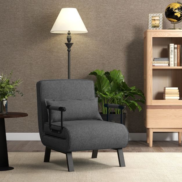 Cabrio-Schlafsofa Klappsessel Schlafcouch Sofabett 5-Positionen-Liegestuhl Dunkelgrau