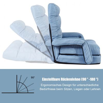 Bodenstuhl mit Schlaffunktion &amp; Verstellbarer Rückenlehne Gepolstertes Bodensofa Klappsofa Blau