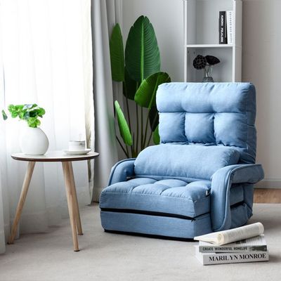 Bodenstuhl mit Schlaffunktion &amp; Verstellbarer Rückenlehne Gepolstertes Bodensofa Klappsofa Blau