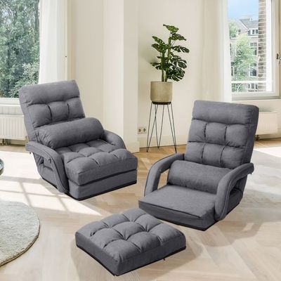Bodenstuhl mit Schlaffunktion &amp; Verstellbarer Rückenlehne Gepolstertes Bodensofa Klappsofa Grau