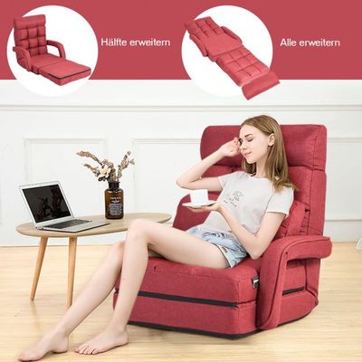 Bodenstuhl mit Schlaffunktion & Verstellbarer Rückenlehne Gepolstertes Bodensofa Klappsofa Rot