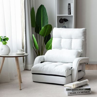 Bodenstuhl mit Schlaffunktion &amp; Verstellbarer Rückenlehne Gepolstertes Bodensofa Klappsofa Weiss