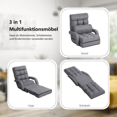 Bodenstuhl mit Schlaffunktion & Verstellbarer Rückenlehne Gepolstertes Bodensofa Klappsofa Grau