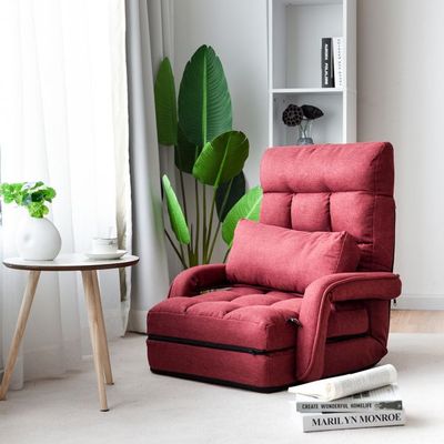Bodenstuhl mit Schlaffunktion &amp; Verstellbarer Rückenlehne Gepolstertes Bodensofa Klappsofa Rot