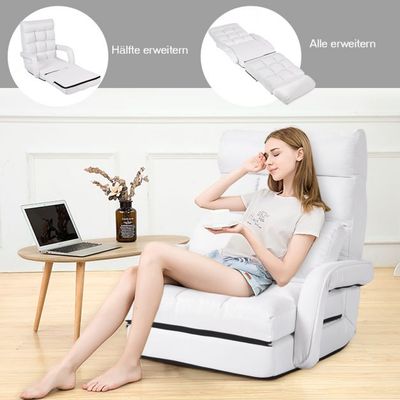Bodenstuhl mit Schlaffunktion & Verstellbarer Rückenlehne Gepolstertes Bodensofa Klappsofa Weiss