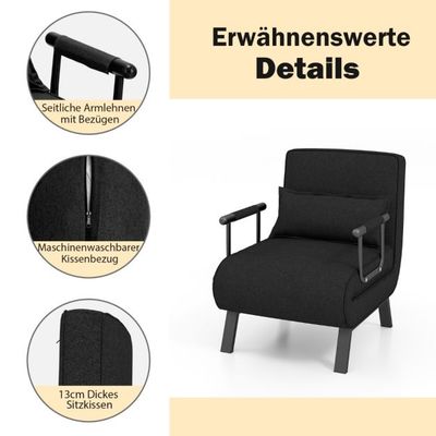 Cabrio-Schlafsofa Klappsessel Schlafcouch Sofabett 5-Positionen-Liegestuhl Schwarz
