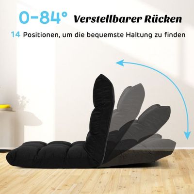 Bodenstuhl verstellbar Bodensessel gepolstert Bodenkissen mit Rückenlehne Schwarz