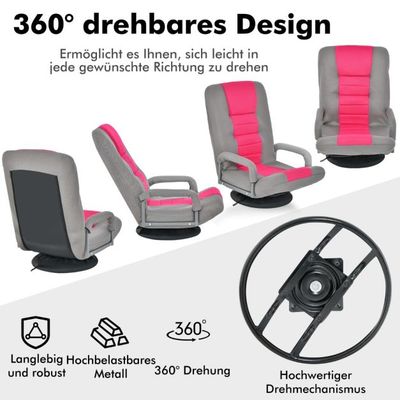 360° Drehbarer Bodenstuhl mit 6-Fach Verstellbarer Rückenlehne Bodensessel Rosa
