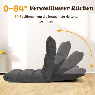 Bodenstuhl mit 14-fach Verstellbarer Lehne Bodensessel aus Schaumstoff 106,5 x 55,5 x 10 cm Dunkelgrau