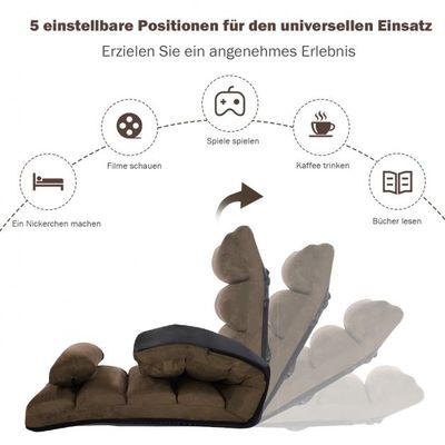 Bodenstuhl mit Rückenlehne klappbare Bodenliege 175 x 55 x 20 cm Braun