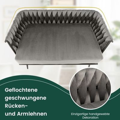 2-Sitzer Sofa aus Samt kleine Couch mit 2 Rückenkissen 109 x 61 x 65 cm Grau