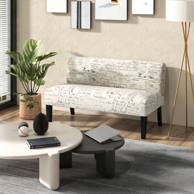 2-Sitzer Stoffsofa kleine Couch mit Holzbeinen Loungesofa gepolstertes Doppelsofa Sitzmöbel 121 x 66 x 78 cm Beige
