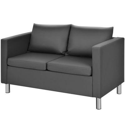 Modernes Zweisitzer-Sofa PU-Leder-Sofa mit weichem Kissen und Kautschukholzbeinen für Zuhause und Büro grau