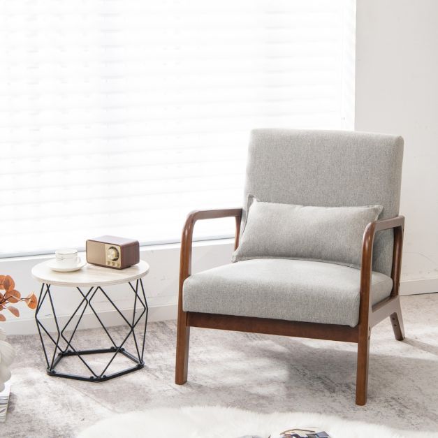 Sessel Wohnzimmer Loungesessel gepolstert Moderner Akzentstuhl Holz mit Armlehnen 65 x 79 x 77 cm