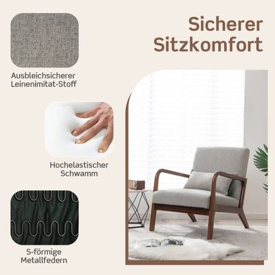 Sessel Wohnzimmer Loungesessel gepolstert Moderner Akzentstuhl Holz mit Armlehnen 65 x 79 x 77 cm