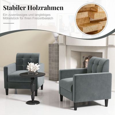 Fernsehsessel aus Samt im Mid-Century-Stil gepolsterter Sessel mit getufteter Rückenlehne Grau