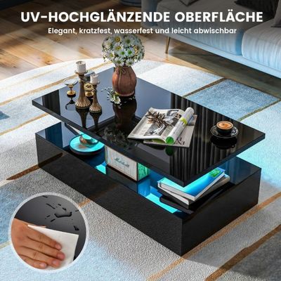 Hochglanz LED-Couchtisch mit einstellbarem Lichtfarben & Helligkeit Wohnzimmertisch