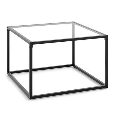Quadratischer Glastisch mit Metallrahmen Moderner Kaffeetisch Couchtisch 70 x 70 x 45 cm /Transparent
