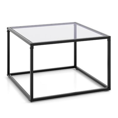 Quadratischer Glastisch mit Metallrahmen Moderner Kaffeetisch Couchtisch 70 x 70 x 45 cm /Transparent