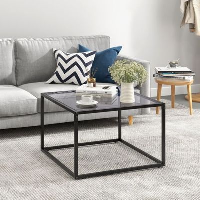 Quadratischer Glastisch mit Metallrahmen Moderner Kaffeetisch Couchtisch 70 x 70 x 45 cm /Transparent