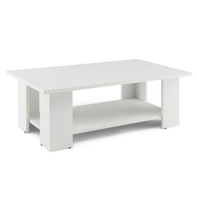 2 Ebenen Couchtisch aus Holz Beistelltisch bis zu 125kg Belastbar 90 x 52 x 32 cm Weiss