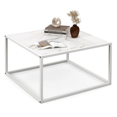 Couchtisch Marmor Optik Kaffeetisch mit Metallrahmen 70 x 70 x 40 cm Weiss