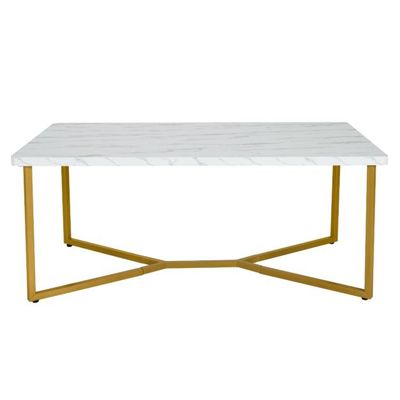 Marmor Optik Couchtisch mit Goldenem Metallgestell &amp; Verstellbaren Fusspolstern Kaffeetisch
