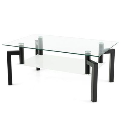 Rechteckiger Couchtisch aus Glas 2-Stufiger Moderner Kaffeetisch