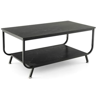 Marmor Couchtisch Rechteckiger Couchtisch mit 2 Ebenen 105 x 55 x 46,5 cm Schwarz