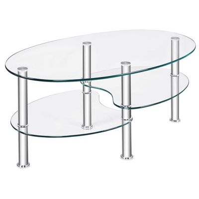 3 Ebenen Glastisch mit Modernem Ovalen Design Dreistufigem Regal Transparent