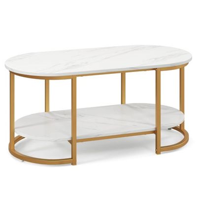 Couchtisch aus Weissem Marmor mit Goldfarbenem Metallrahmen Kaffeetisch Gold