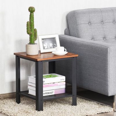2 Ebenen Beistelltisch, Nachttisch im Industrie-Design Sofatisch Couchtisch Nachttisch 40 x 40 x 45,5 cm, Braun