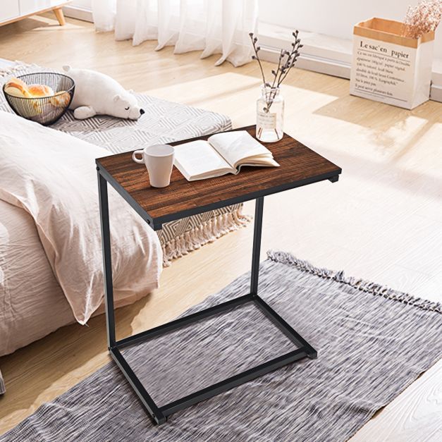 Beistelltisch Laptoptisch Sofatisch Notebooktisch Pflegetisch Metall und Holz 55 x 35 x 65 cm Braun