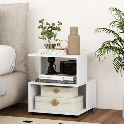 3-stufiger Beistelltisch moderner Nachttisch Couchtisch mit Ablageflächen 39,5 x 39,5 x 45 cm Weiss