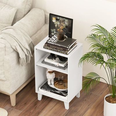 3-stufiger Beistelltisch Nachttisch mit Ablagen &amp; Beinen 39,5 x 29,5 x 65 cm Weiss
