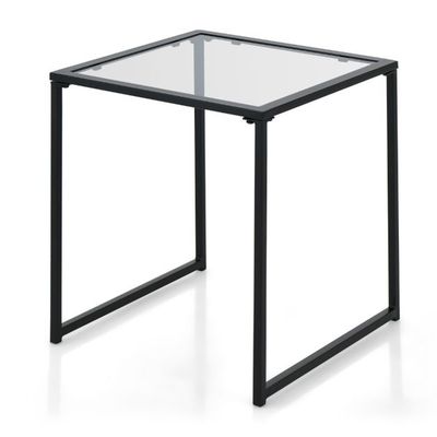 Beistelltisch Kleiner Gartentisch Balkontisch mit Tischplatte aus gehärtetem Glas 43 x 43 x 45 cm Schwarz