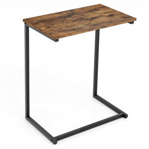 Beistelltisch Holz Metall Laptoptisch C-förmig Sofatisch 55 x 36 x 67 cm Schwarz + Braun