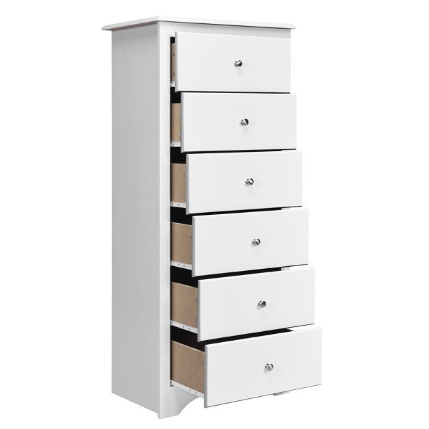 Kommode aus Massivholz mit 6 Schubladen &amp; Rücklaufsperre &amp; Metallknäufen Schubladenschrank