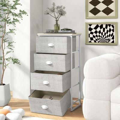Kommode mit 4 Schubladen Stoffkommode mit Metallgestell &amp; Tischplatte 45 x 30 x 94 cm
