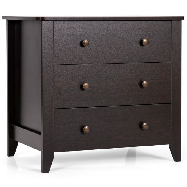 Kommode mit 3 Schubladen &amp; Griffen aus Holz Nachttisch 71 x 46 x 66 cm Braun