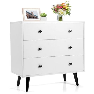 Kommode mit 4 Schubladen Sideboard aus Holz Modern Aufbewahrungsschrank Weiss